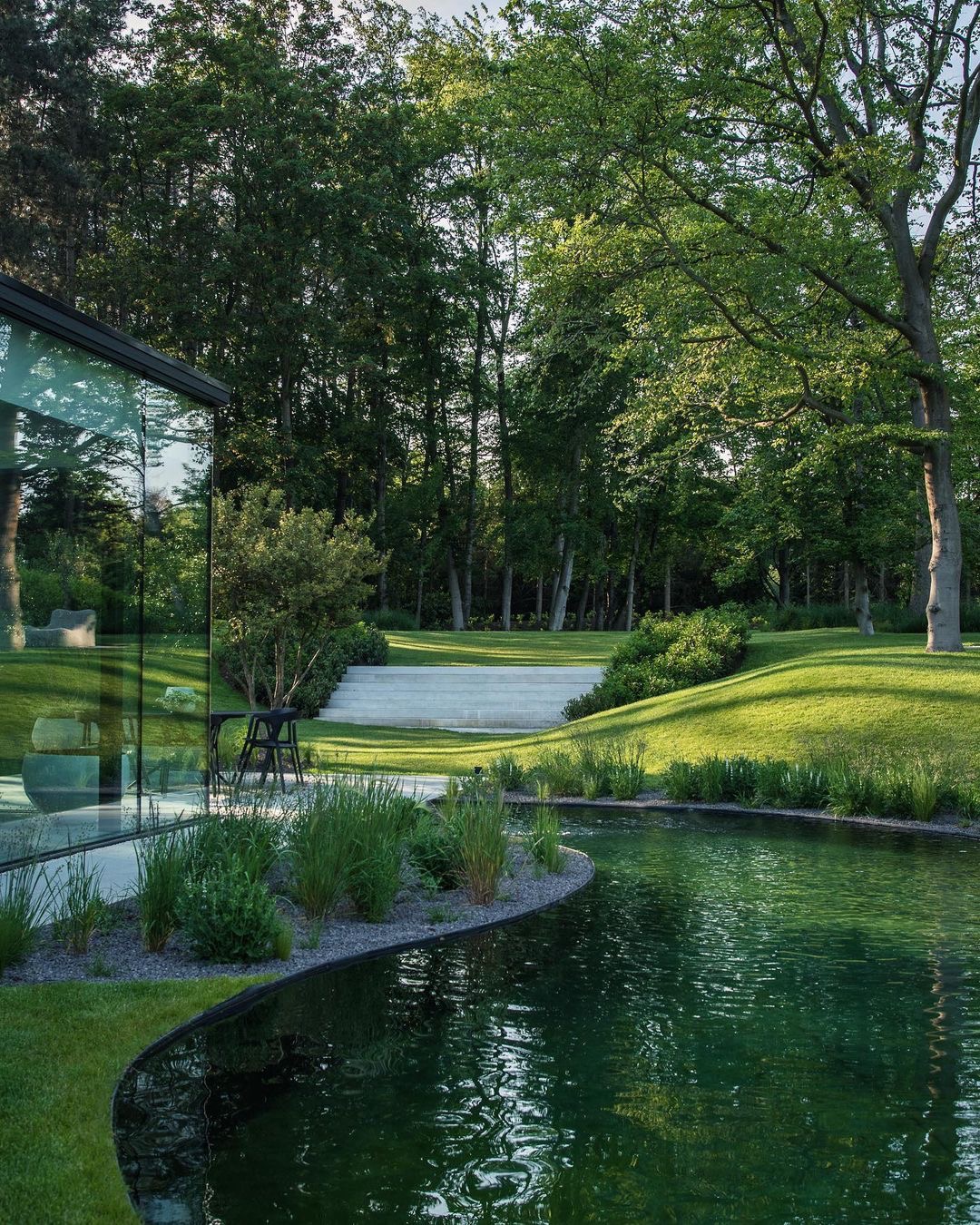 Moderne tuin met natuurvijver